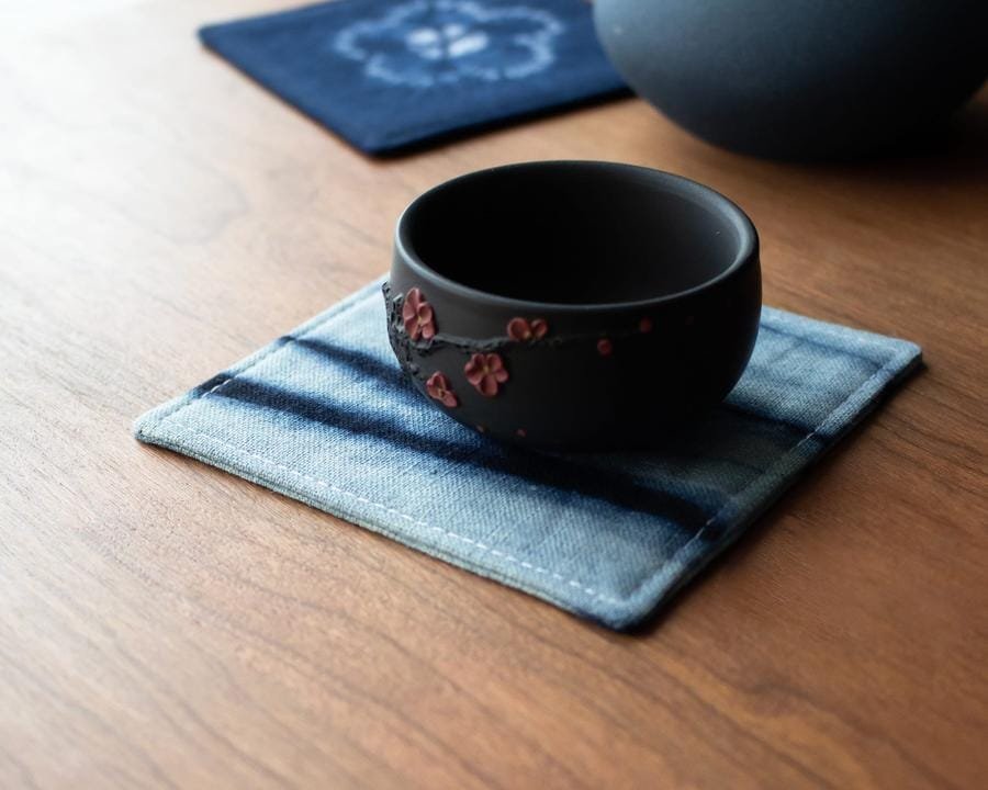 Indigo-Dyed Cup Coaster Set (Available in 6 Patterns)