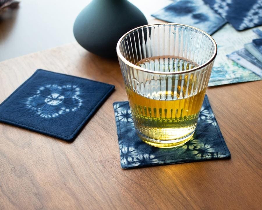 Indigo-Dyed Cup Coaster Set (Available in 6 Patterns)