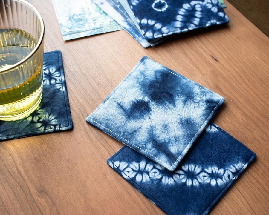 Indigo-Dyed Cup Coaster Set (Available in 6 Patterns)