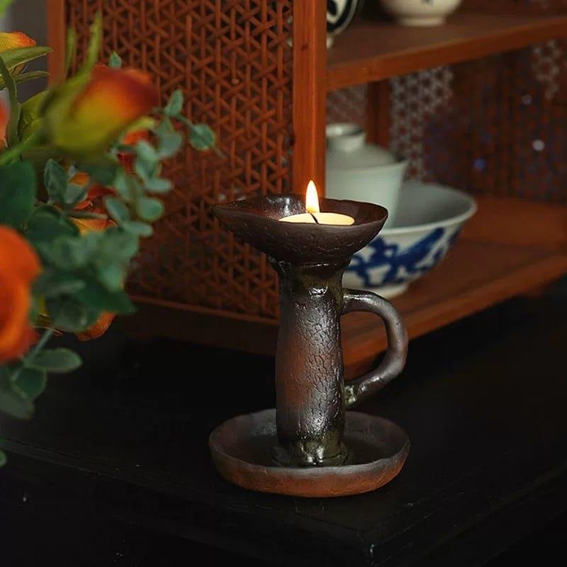Earth Tone Style Raw Clay Candle Holder
