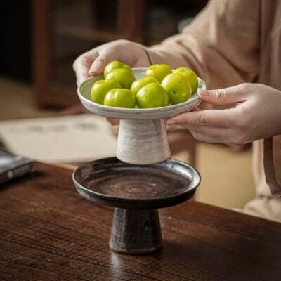 Song-Inspired Black Glazed Pedestal Fruit Plate