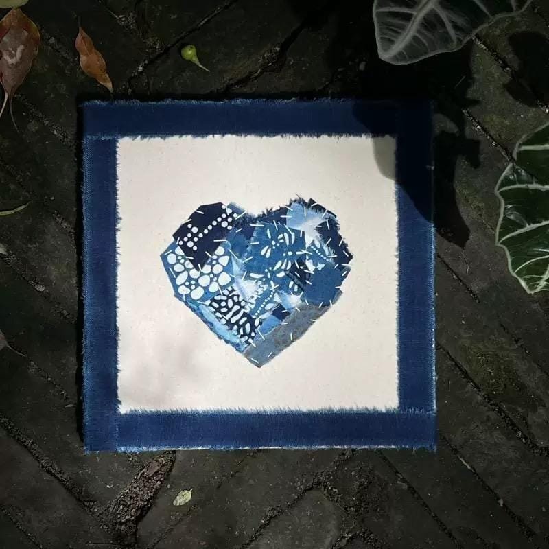 Handcrafted Indigo Heart Textile Art – Unique Decorative Piece