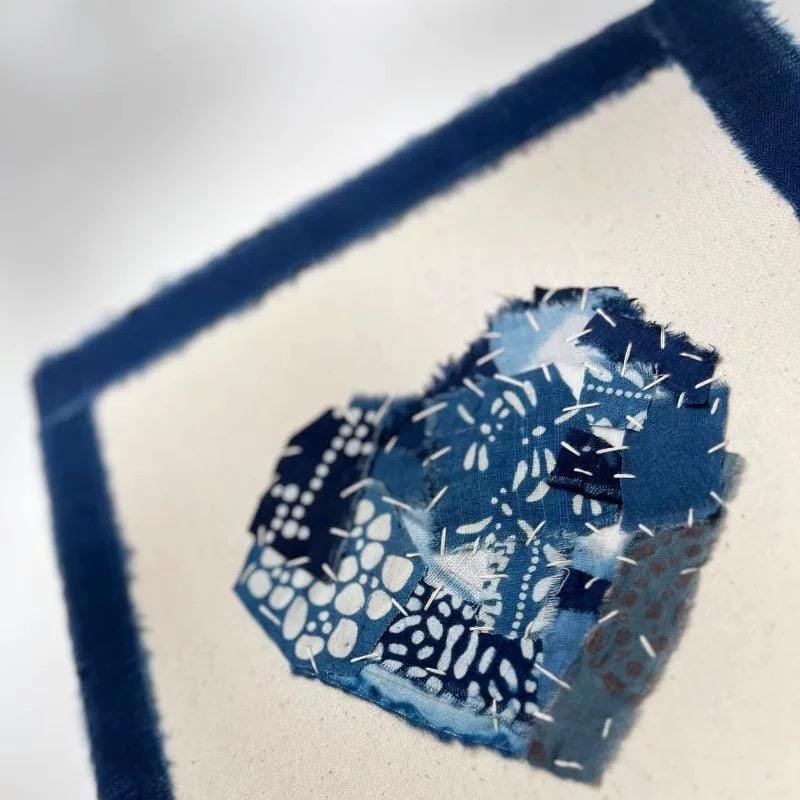 Handcrafted Indigo Heart Textile Art – Unique Decorative Piece