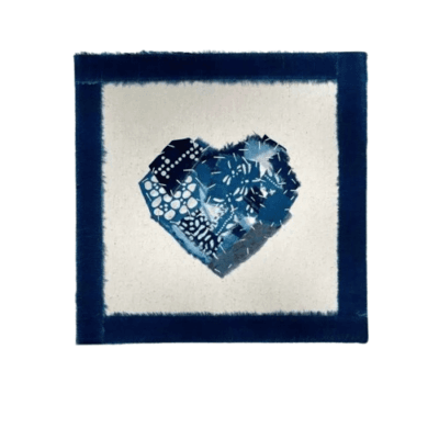 Handcrafted Indigo Heart Textile Art – Unique Decorative Piece