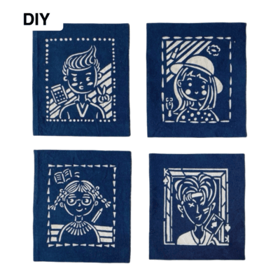 Youthful Character Indigo DIY Fabric Set – Set of 4 (13x15cm)