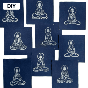 Indigo dyed Buddha fabric set for mindful DIY sewing