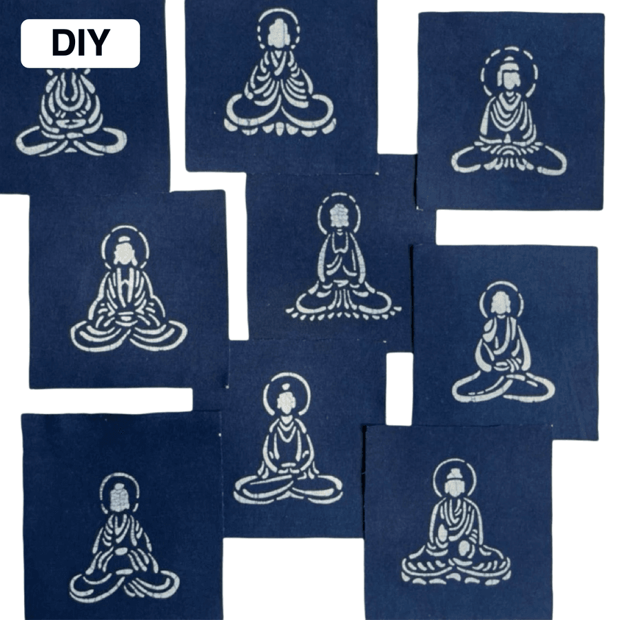 Indigo dyed Buddha fabric set for mindful DIY sewing